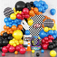 Race Car Balloons Arch Garland Kit, Blue Red Black Checkered Flag Foil Balloon, Race Car Themed Decorations For Boys Birthday Party Baby Shower