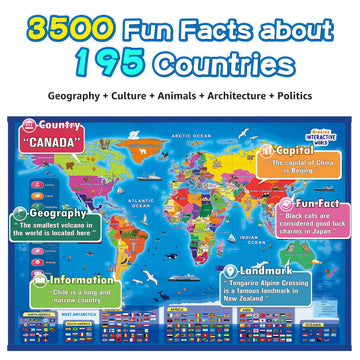 Qiaojoy Bilingual Interactive For Kids Talking Usa Map World Map For Kids Learning, Geography Toys Games Educational Electronic Map Personalized Gift/Toys For 4 5 6 7 8 9 10 Year Old Girls/Boys…