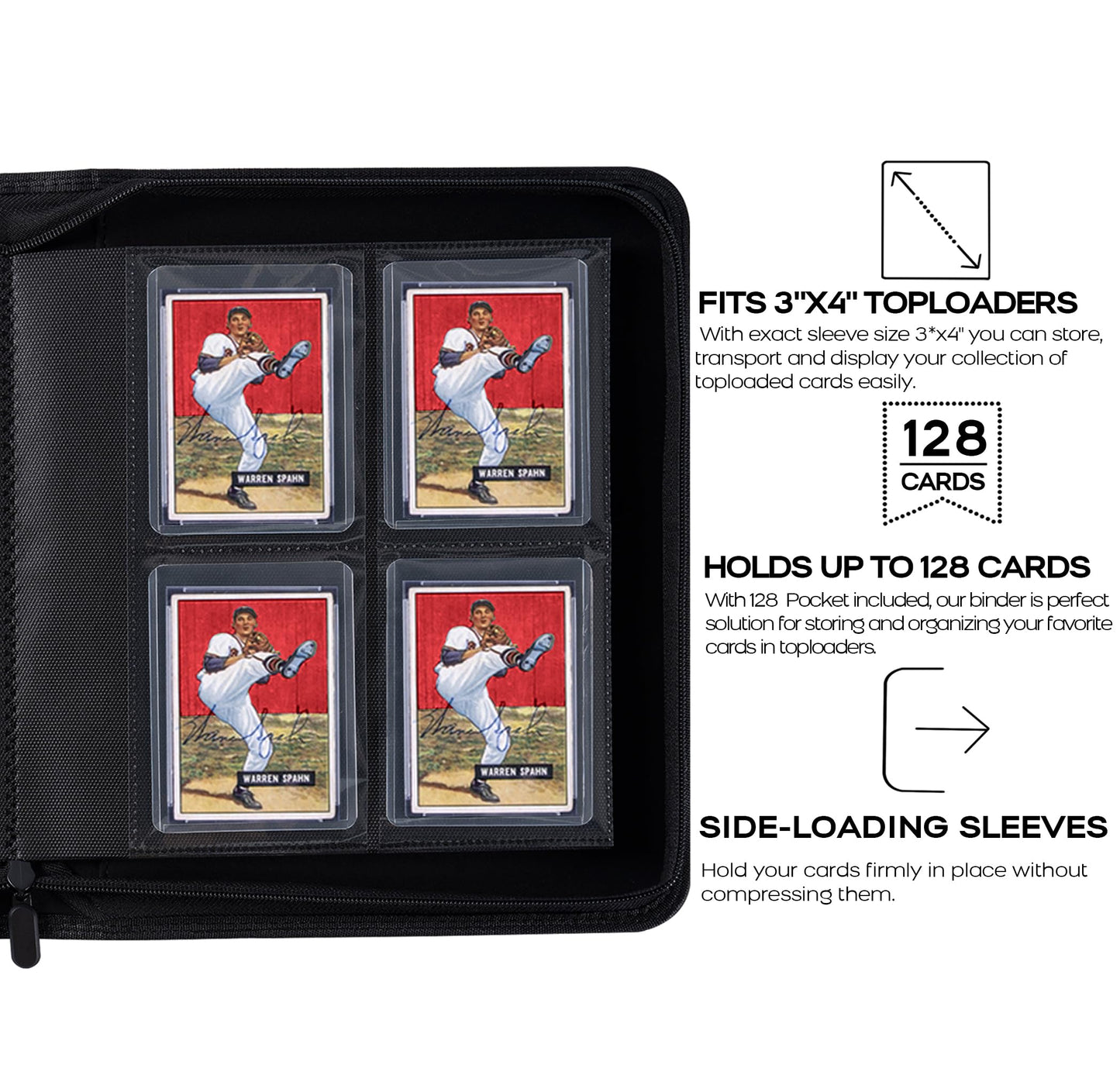 Toploader Binder  Holds 128 Top Loaders - 4 Pocket Top Loader Binder for 3 x 4 Rigid Card Holders for Trading Cards or Sports Cards  Model A - Classic Red
