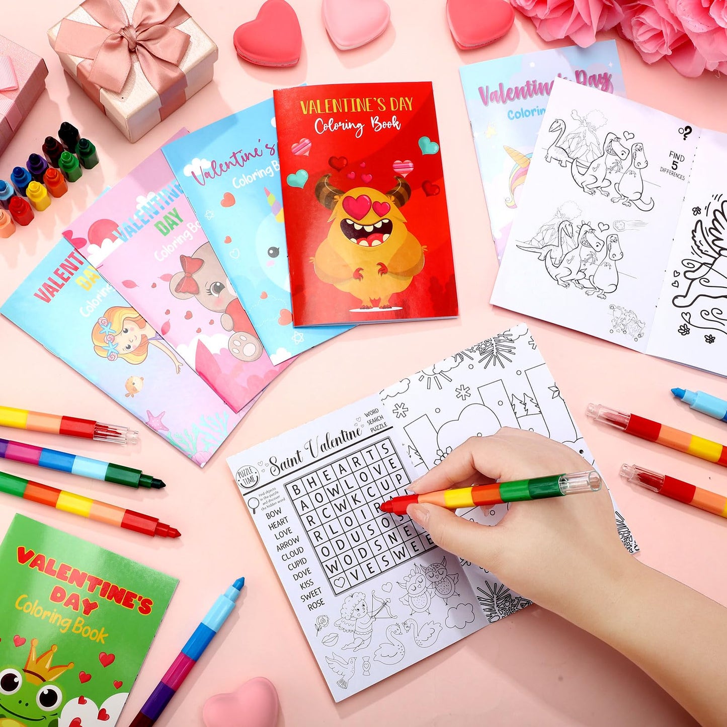 Fulmoon 144 Pcs Valentines Day Coloring Books for Kids Valentines Party Favors Bulk Gifts Valentine Coloring Book Set Goodie Ba
