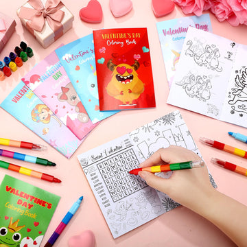 Fulmoon 144 Pcs Valentines Day Coloring Books for Kids Valentines Party Favors Bulk Gifts Valentine Coloring Book Set Goodie Ba