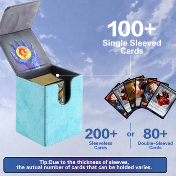 PROMAXIBINDER MTG Card Deck Box  Commander Deck Box Fits 100+ Single Sleeved Cards  Storage for TCG/MTG Crads  PU Leather Strong Magenet (Sky Blue  Tree)