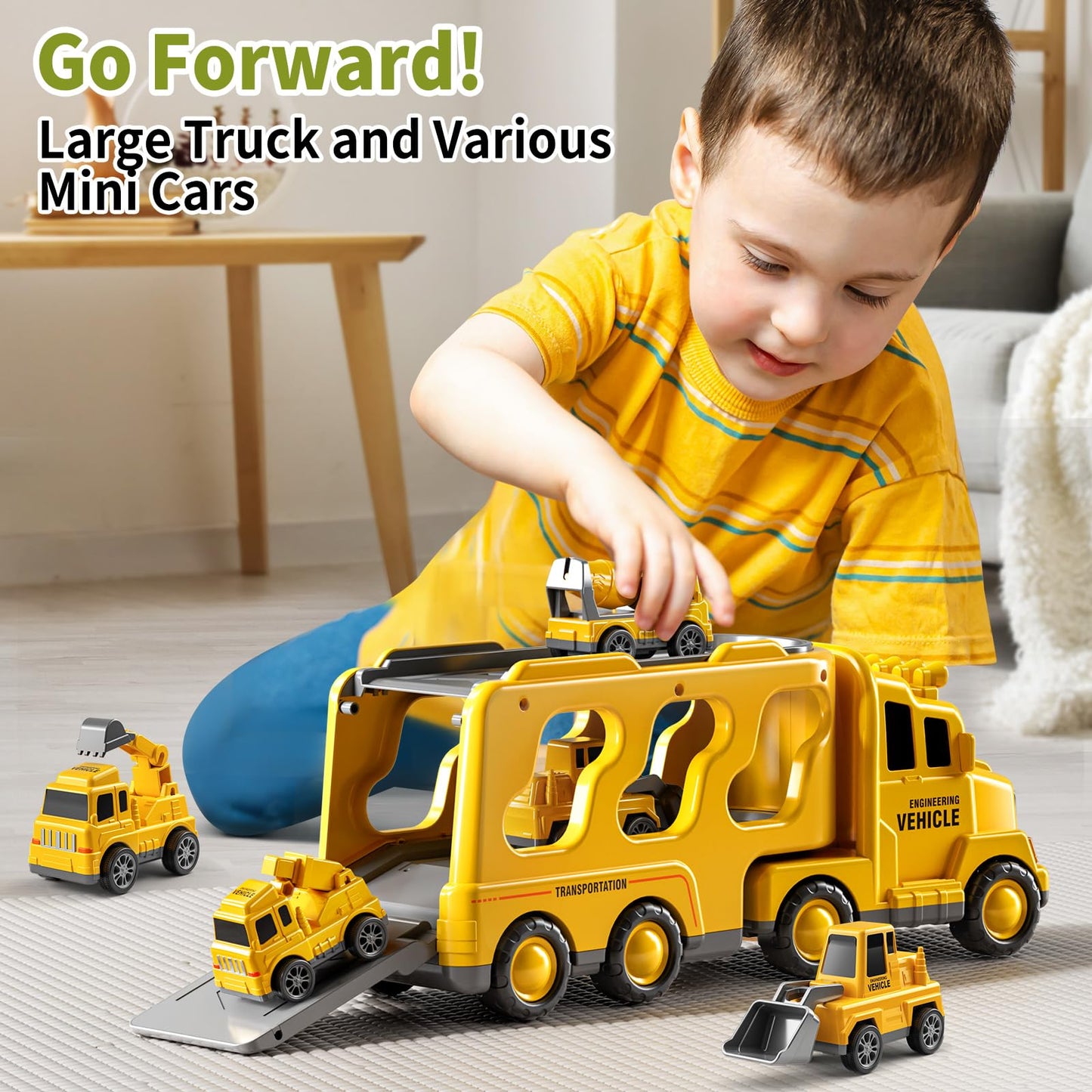 JUKUDAHU Truck Toys for 3 4 5 6 Years Old Boys, Toddler Car Toys for Toddler Boys Ages 3-5, Construction Toys Car Carrier Vehicl