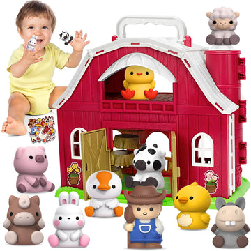 Kmuysl Toys For 1 2 3 Years Old Boys Girls, Big Red Barn Farm Animal Playset For Boys Girls, Learning Toys, Montessori Toys, Christmas Birthday Easter Gift For Baby Kids Toddlers Age 12-18 Months