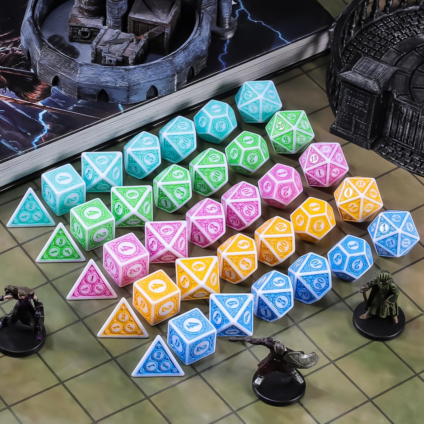 CiaraQ DND Dice with 5 Pouches, 5 Sets of Retro Polyhedral Dice for MTG D&D Board Games, 35 Pieces Role Playing Dice