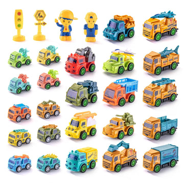 Seventhduck Push Pull Car 28Pcs Baby Mini Pull Back Cars Set - Fun Toy Cars With Pull Back Action For Christmas, Halloween, East