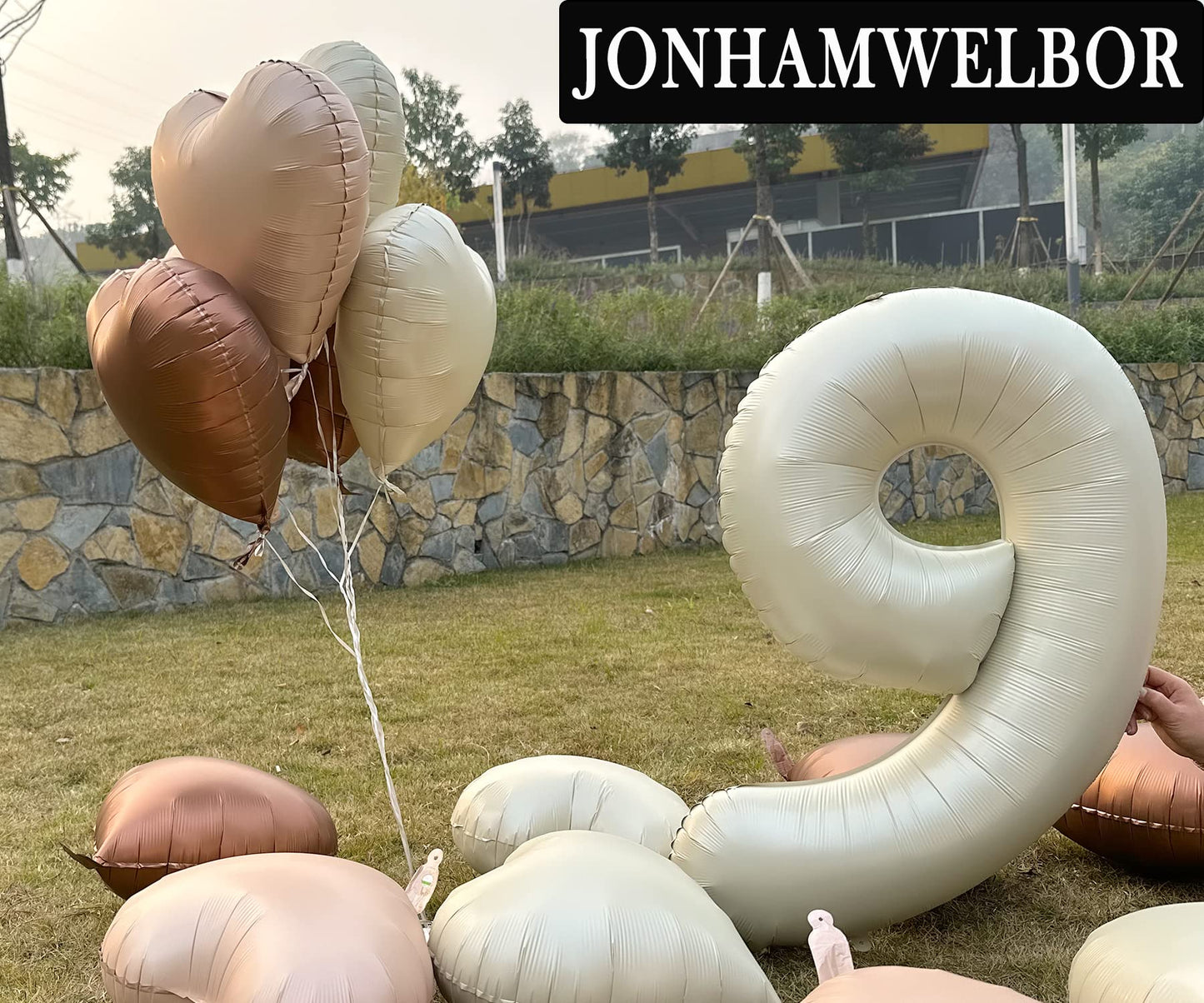 Jonhamwelbor 40 Inch Number 9 Balloon Cream White Large Size Foil Helium Number Balloon With Big Heart Balloons For Girl And Boy