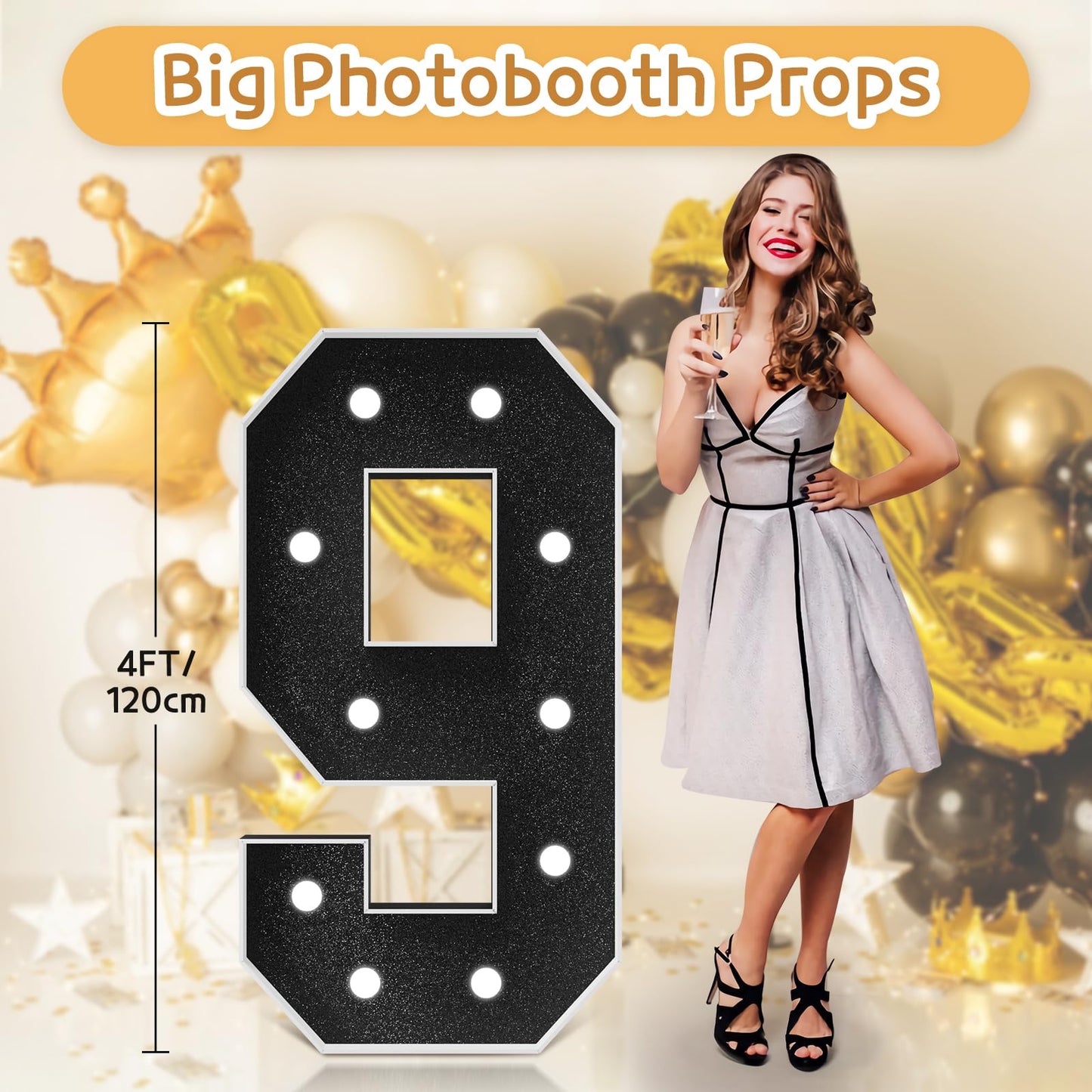 Imprsv Marquee Numbers Black Birthday Decorations: Large 4 Feet Tall Light Up Numbers 19Th 29Th 90Th Party Decor Big Mosaic Card
