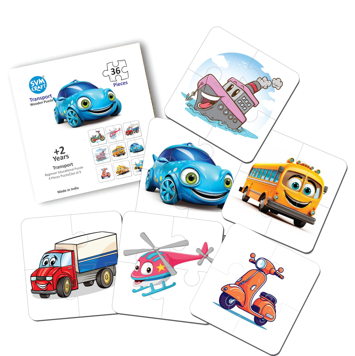 SVM CRFAT Vehicle Wooden Jigsaw Puzzle Games for Children & Kids | Jigsaw Puzzles for Kids Age 25 | 4 Pieces Puzzles | Toddler