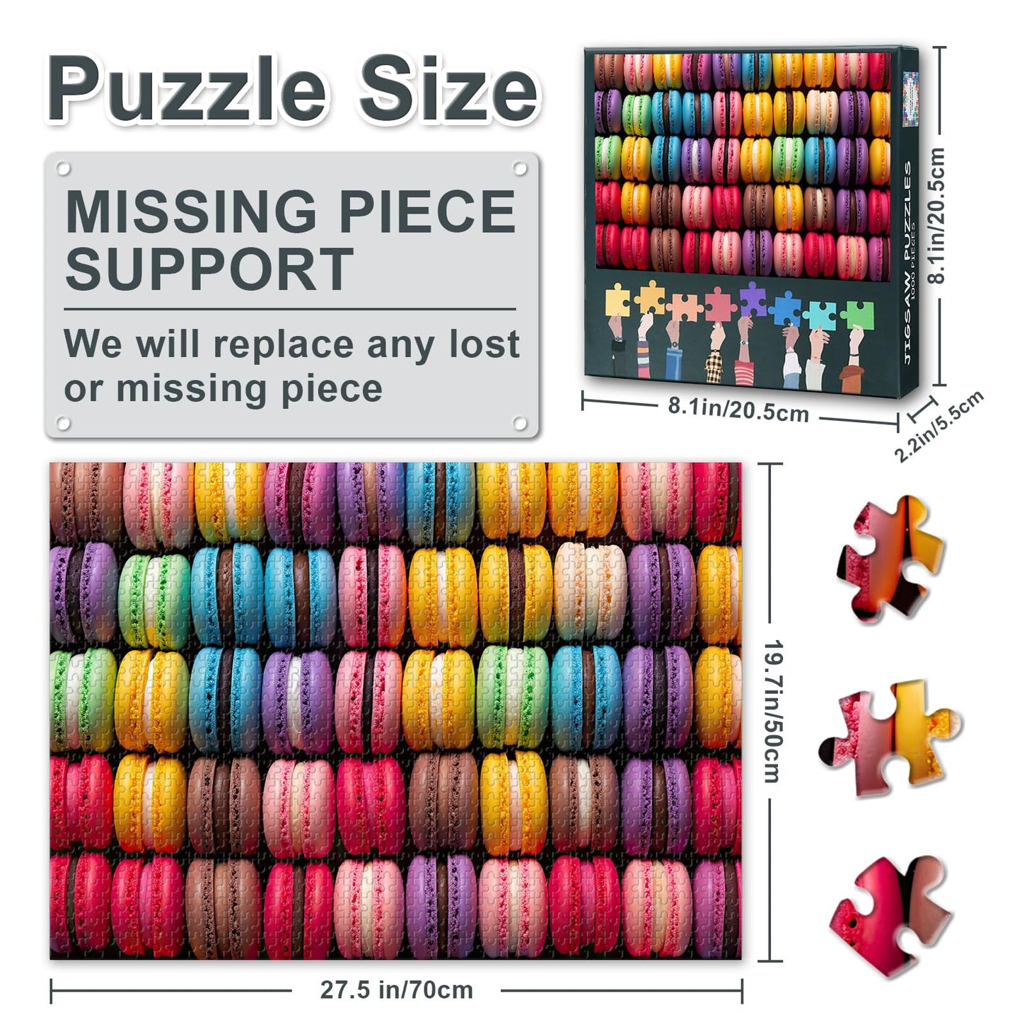 mature-themed Puzzles 1000 Pieces - Vibrant Macaroons & Dessert Art  Jigsaw Puzzle for mature-themeds with Sweet  Design  1000-Piece Puzzle Board - 27.5x19.7 in