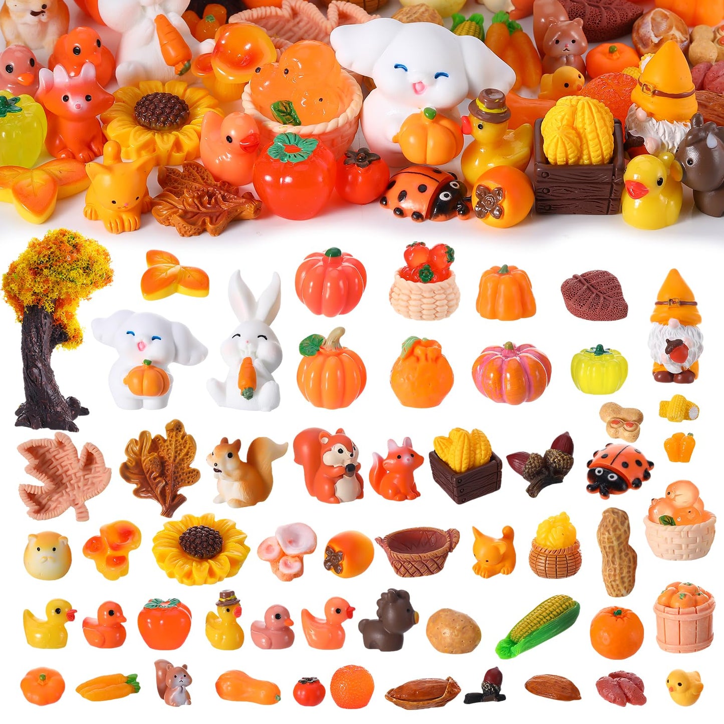 Ggstddup 56 Pcs Autumn Mini Resin Figurines Tiny Thanksgiving Day Resin Ducks Mini Animal Statue Suitable For Dollhouse Diy Cake