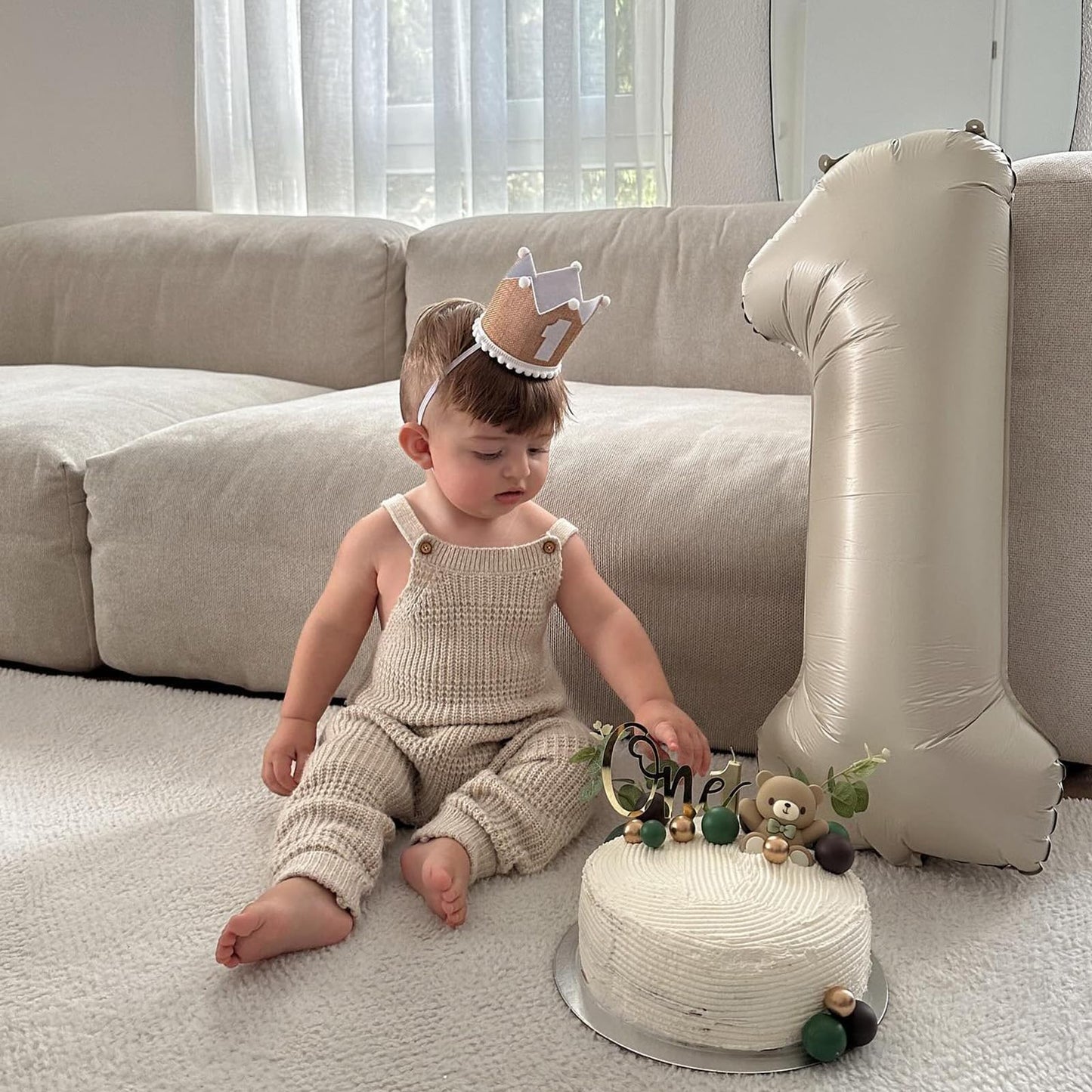 Number 1 Balloon Beige,40 Inch Large Cream White Letter One Foil Word Balloons Giant Aluminum For Boys Girls First One Year Old