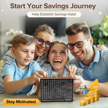 Larger Wooden Money Box For Cash 10,000 And Multiple Savings Goals Cash Vault Saving Box Challenge Piggy Bank For Kids Adults Re
