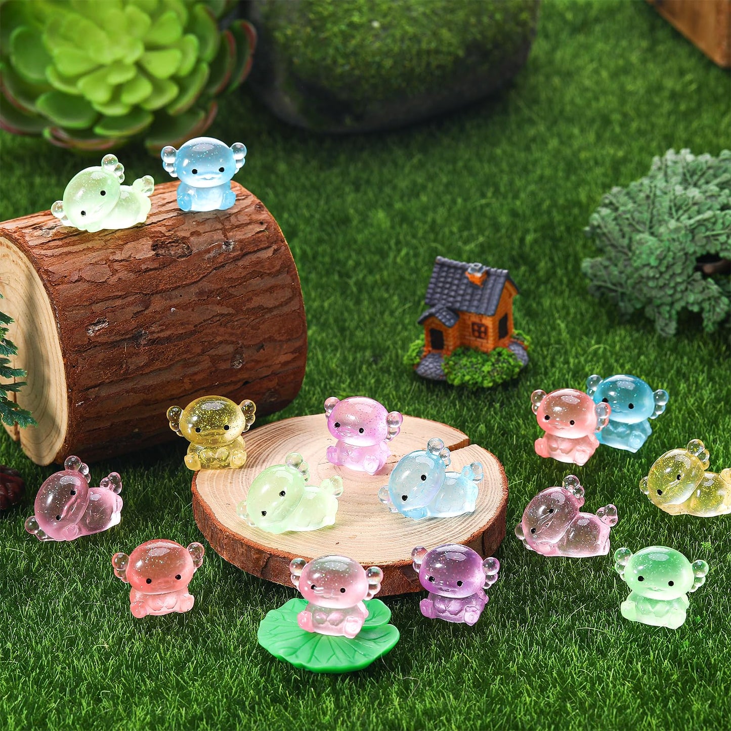 GGSTDDUP 60 Pcs Luminous Mini Resin Axolotl  Tiny Axolotl Miniature Figures Glow in The Dark Lying Down and Standing Axolotl Ornament for DIY Fairy Garden Dollhouse Landscape Aquarium (12 Styles)