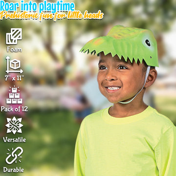 Fun Express Foam Dinosaur Hats for Kids - Set of 12 - Birthday Party Hats, Halloween Costume and Play