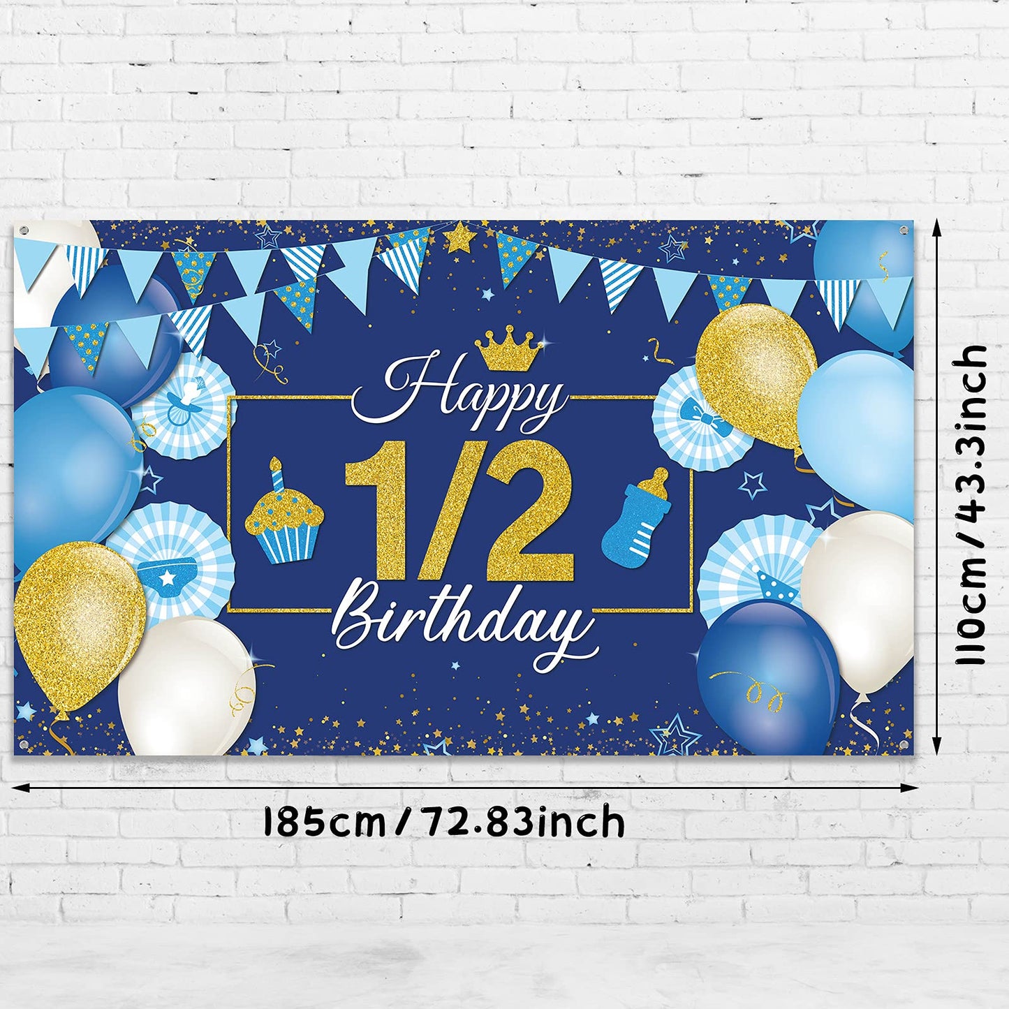 1/2 Birthday Decoration Backdrop Blue and Gold Half Birthday Banner 6 Months Happy Birthday Background Half Birthday Party Suppl