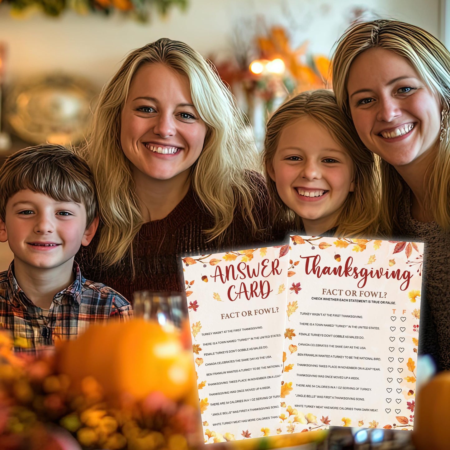 Bltgh Thanksgiving True or False Game Card Fun Fall Party Icebreaker for Family and Friends Autumn Holiday Gathering Activity 5x7 Inch Cards with Answer Card