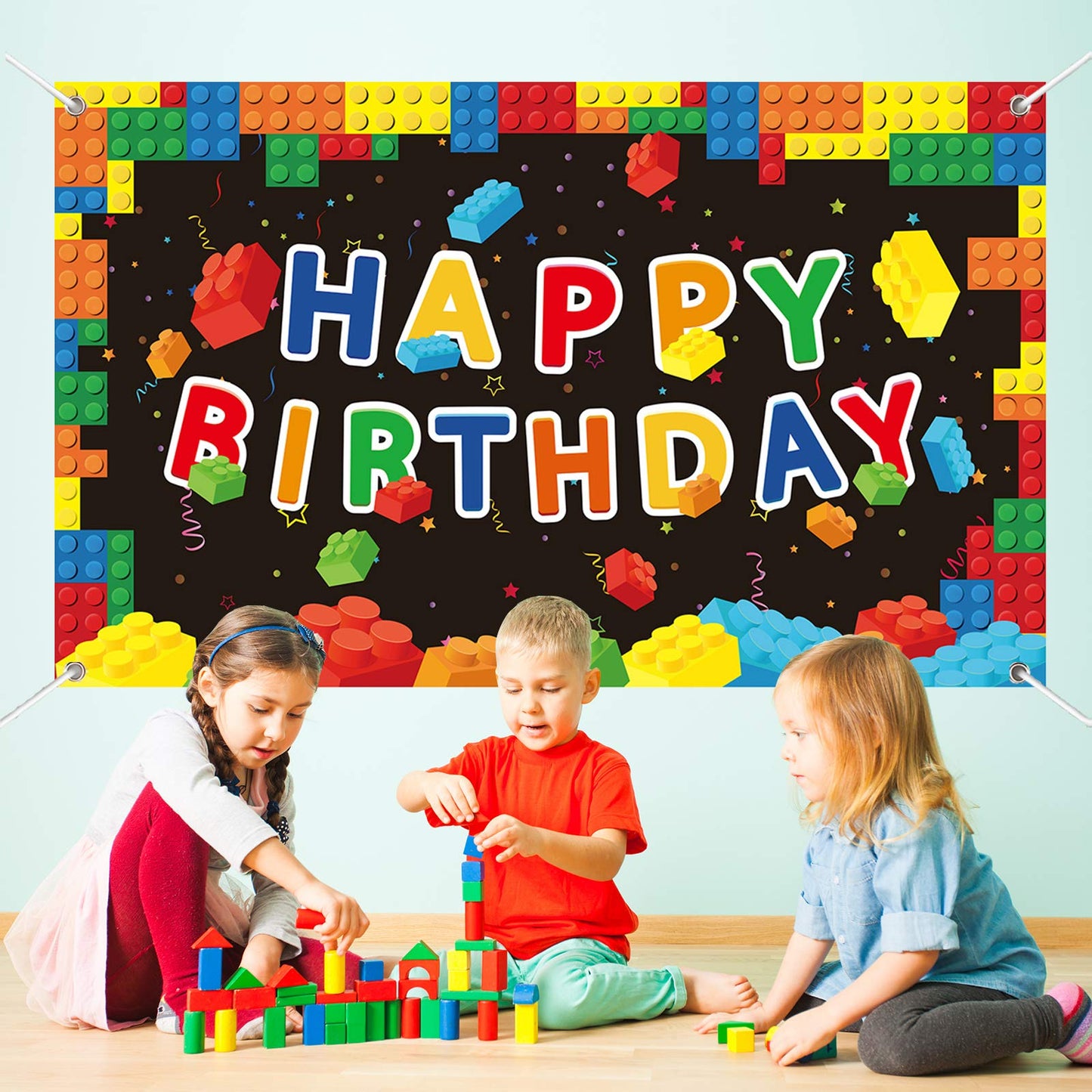 Building Blocks Party Decorations Colorful Blocks Birthday Backdrop Photography Children Kids Building Blocks Theme Party Suppli