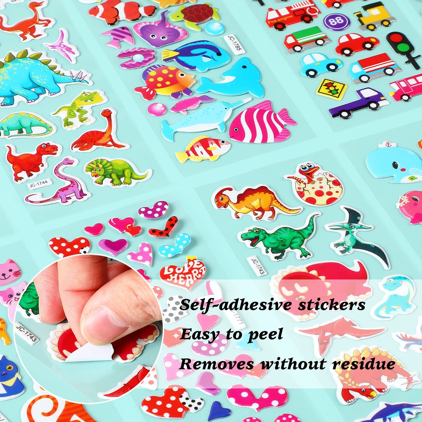 Upins 14 Diffrent Sheets (200+Count) Kids Dinosaur 3D Puffy Stickers, Animal Insect Stickers, Craft Scrapbooking For Children