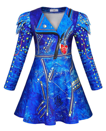 Wonderbabe Evie Descendants Costume For Girls Birthday Party Supplies Outfits For Girls Princess Zipper Jacket Long Sleeve Dress Size 5-6T