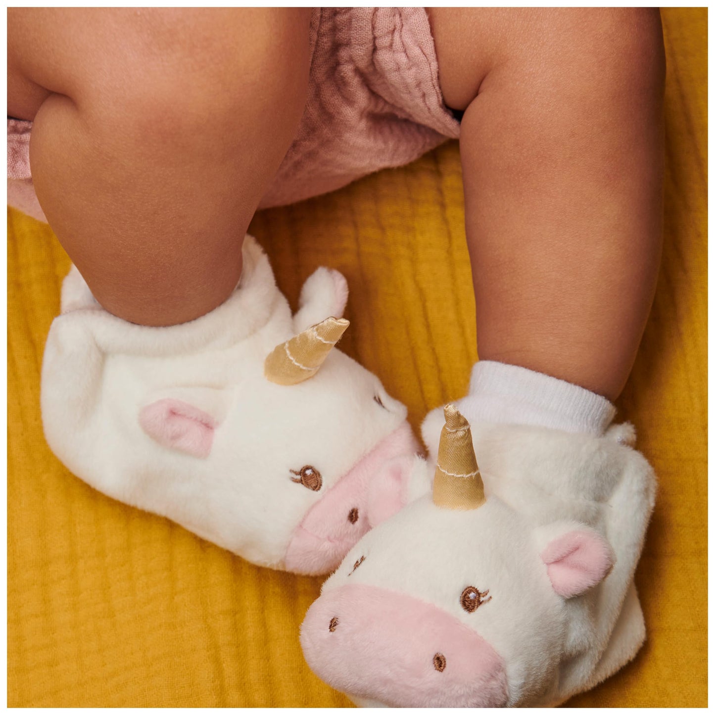 Baby Gund Luna Unicorn Rattle Booties Plush Baby Infant Shoes, White And Pink, One Size Fits All