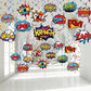 54 Pieces Hero Themed Party Decorations, Fun Hero Theme Party Sign Cutouts Foil Ceiling Hanging Swirls Streamers for Kids Adults