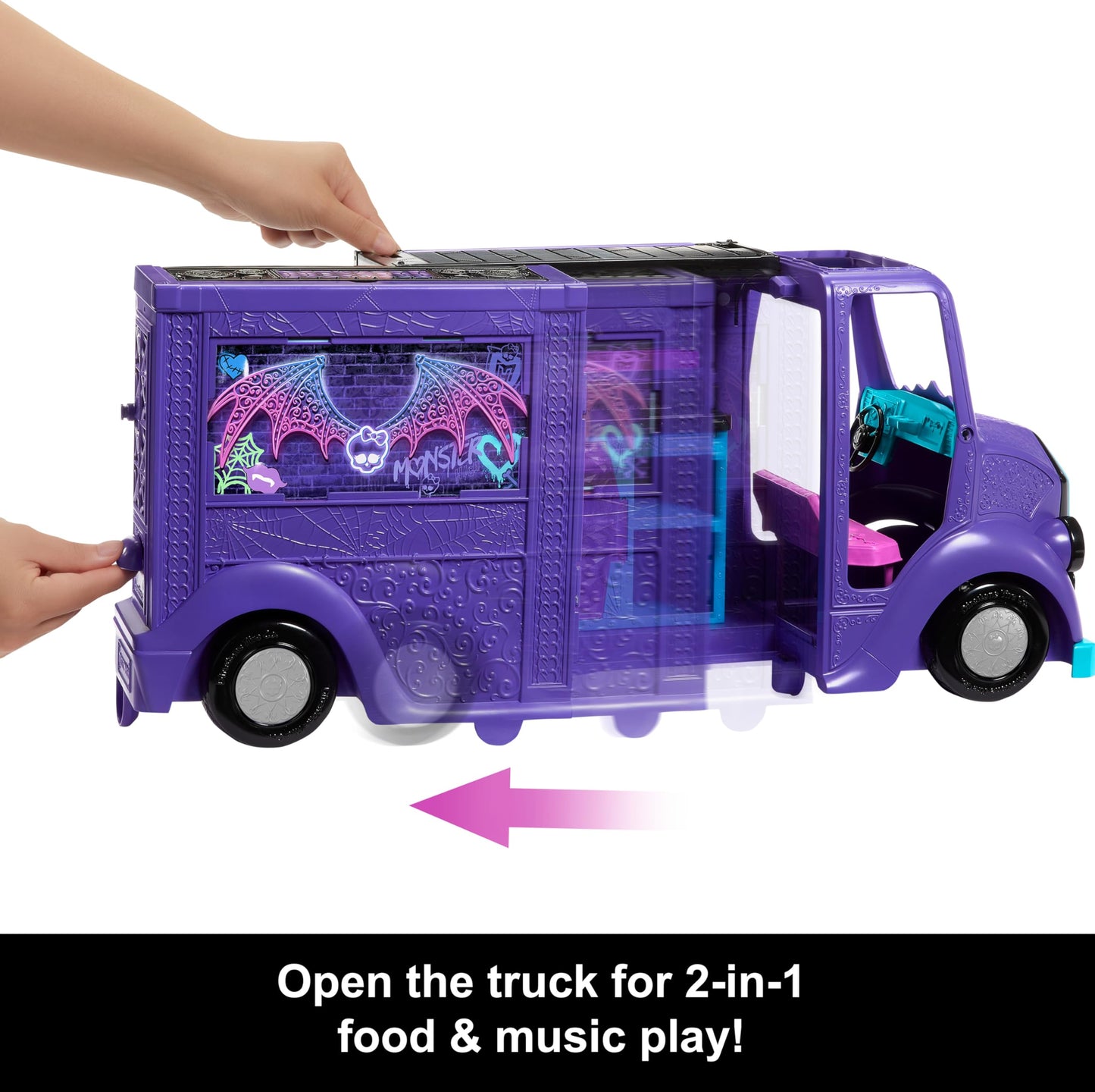 Monster High Draculaura Doll & Playset - Fangtastic Food Truck with Pullout Stage, 13+ Accessories, Multicolor, Model HXH83