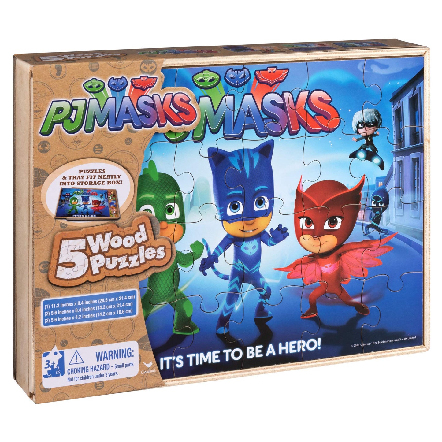 Pj Masks 5 Wood Puzzles In Wooden Storage Box (Styles Will Vary)