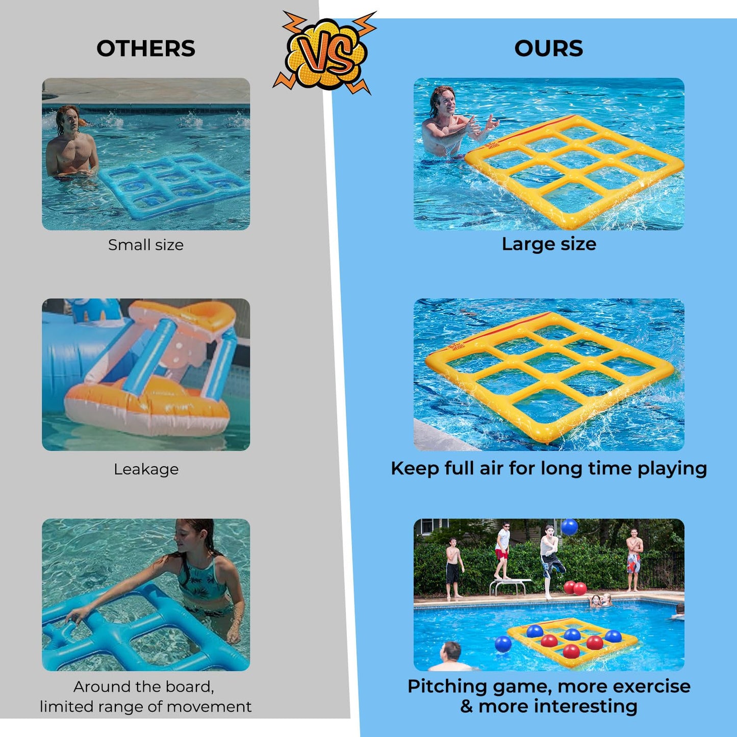 TicTac Shot Pool Toys Games Set- Tic-Tac-Toe Inflatable Pool Toy with 10 Balls - for mature-themeds Teens Kids 2-10 Players