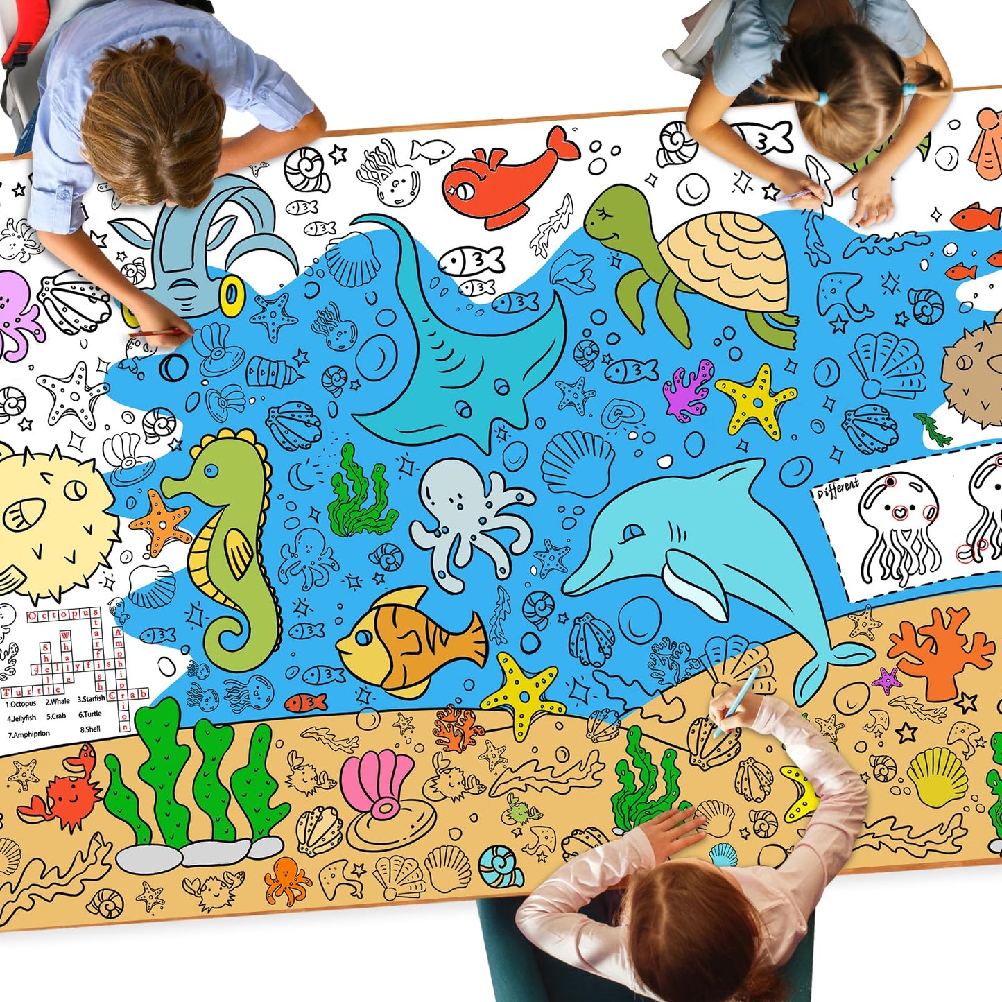 Ddmy Under The Sea Giant Poster, 72 X 35.5 Inch Versatile Drawing Paper For Kids, Classroom Wall/School/Home, Sea Animal Table Cover Coloring Sheets Tablecloth