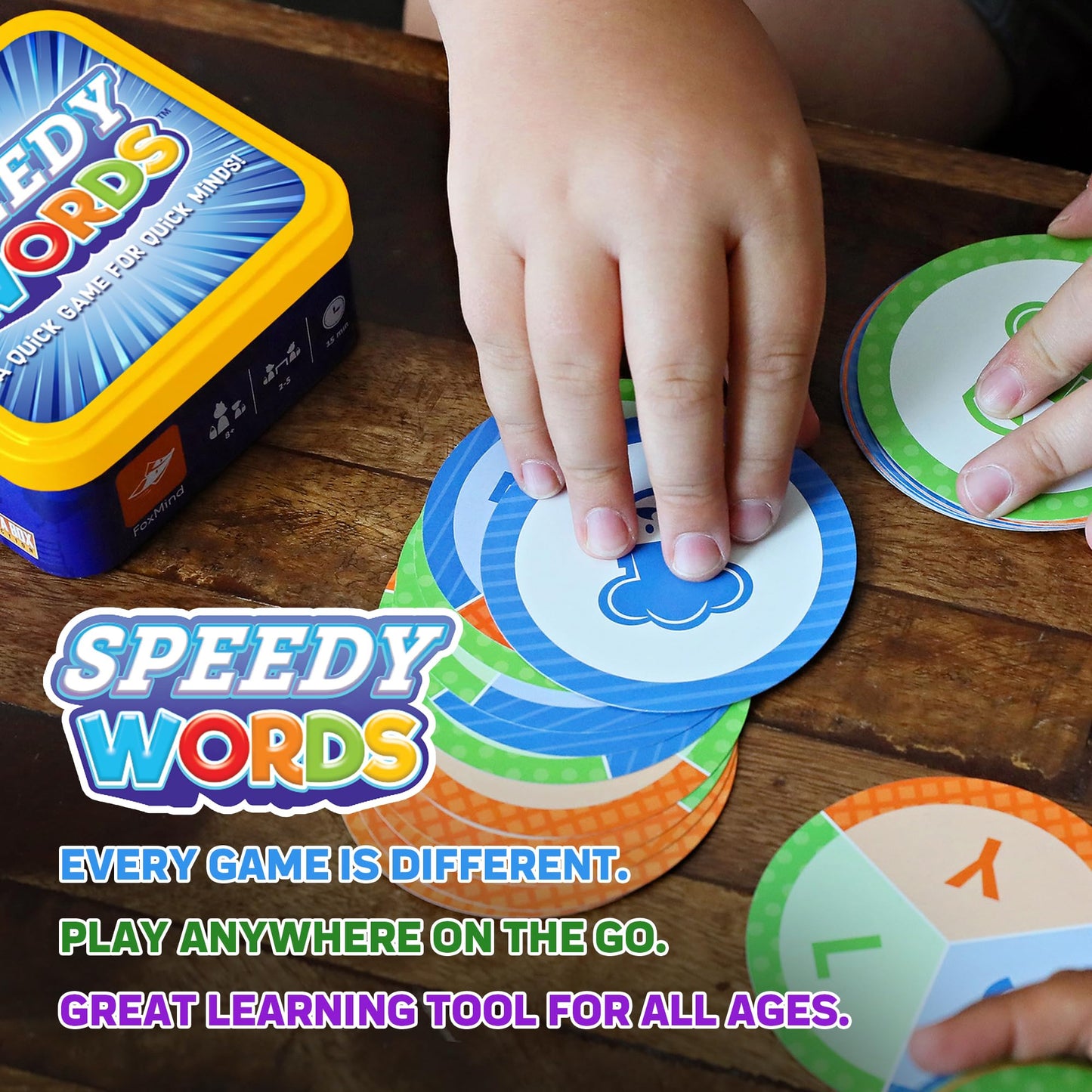 Foxmind Speedy Words Quick Word Game  On The Go Educational Kids and mature-themed Card Games  15 Minute Fun Card Games for 2 Players or More  Card Game for Family Night  Parties  and More