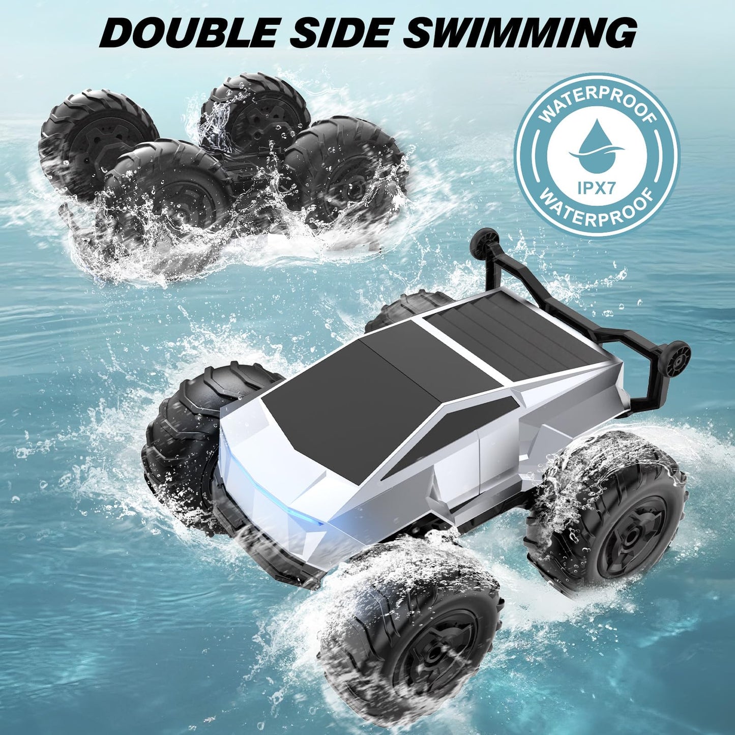 Remote Control Car, 1:16 4Wd Waterproof Rc Monster Truck, 2.4Ghz All Terrain Amphibious Rc Stunt Cars, 360 Rotating Pick-Up Truc