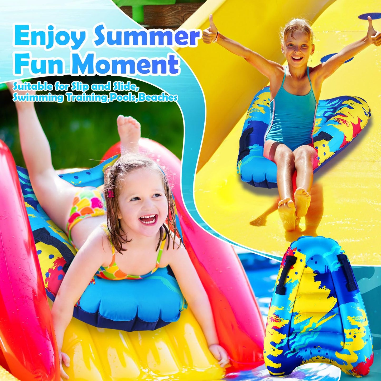 Gemscream Inflatable Surf Body Board with Handles Beach Surfing Float for Slip Portable Pool Water Game Float Board Swimming Pool Floating Water Summer Fun Toy for Kids and mature-themed(2 Pcs)
