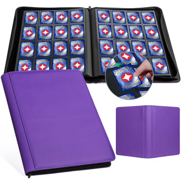 GEAoffice enhanced 1000+ Card Binder - Sturdy PU Cover 16 Pocket Trading Card Collection Holder Folders Album for YuGiOh  MTG  TCG  Games&Sports  Purple