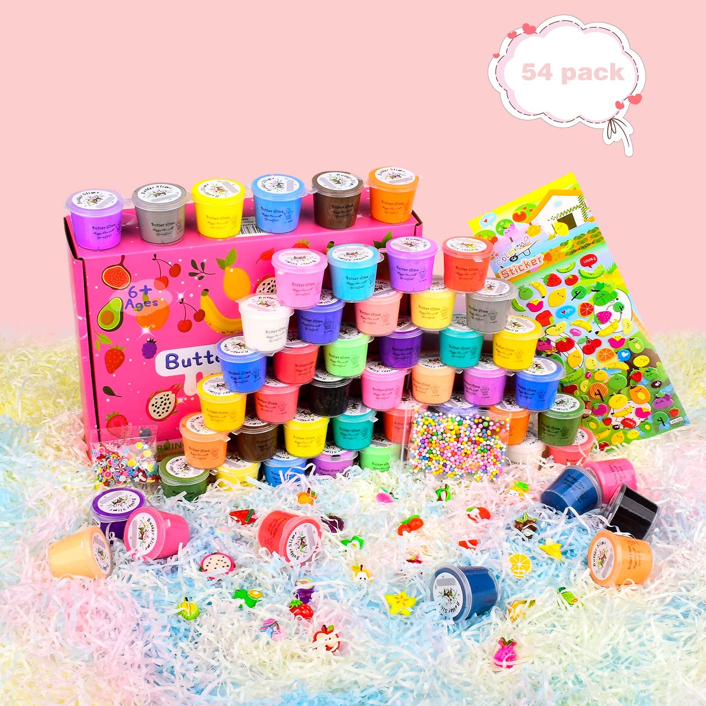 DUJUANHUA 54 Pack Mini Butter Slime Kit, Scented Fruit Party Favors, Soft Non-Sticky Clay, Multicolor