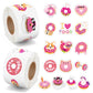 Beyumi Pink Donut Sticker Roll - 1000Pcs Donut Stickers In 2 Rolls Waterproof Vinyl Sweets Themed Cute Snack Dessert Decals For Gift Laptop Bottle Scrapbooking Luggage Computer Envelope Decor For Kids