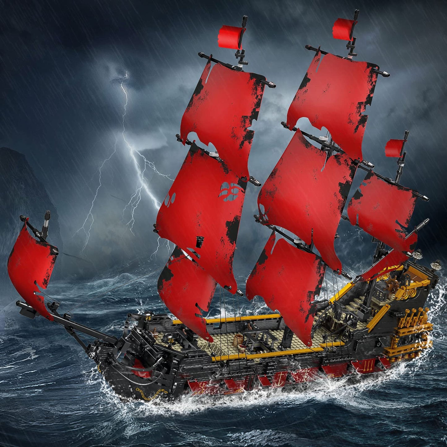 Mould King 13109 Queen Anna'S Revenge Pirate Ship Model Building Blocks Kit, Moc Pirate Ship Building Sets, 3139 Pieces Large Red Set For Kids And Teens