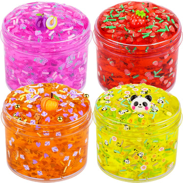 Dahioqhaj 4 Pack Jelly Cube Crunchy Slime Kit, Premade Jelly Clear Crunchy Slime For Girls & Boys, Soft And Non-Sticky Cute Sludge Toy, Stress Relief Toy For Girls Boys