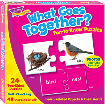 Trend Enterprises: Fun-To-Know Puzzles: What Goes Together?, Learn Related Objects & Their Words, 24 Two-Sided Puzzles, Self-Checking, 48 Puzzles Total, For Ages 3 And Up