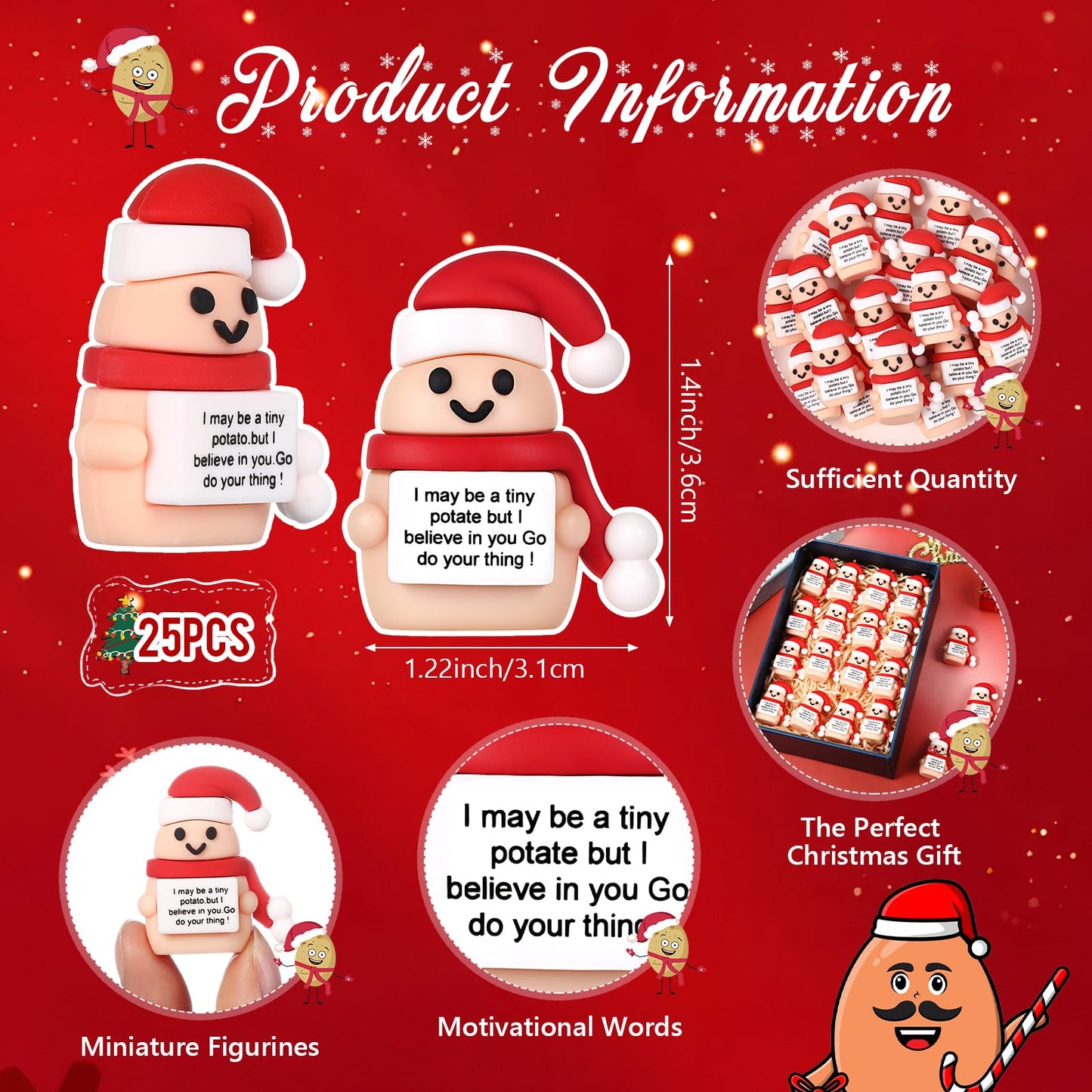 Gejoy 25 Pcs Mini Rubber Christmas Potato Toys Positive Gifts Mini Christmas Potatoes Decorations and Encouragement Birthday Motivational Gifts for Colleague Staff Teacher