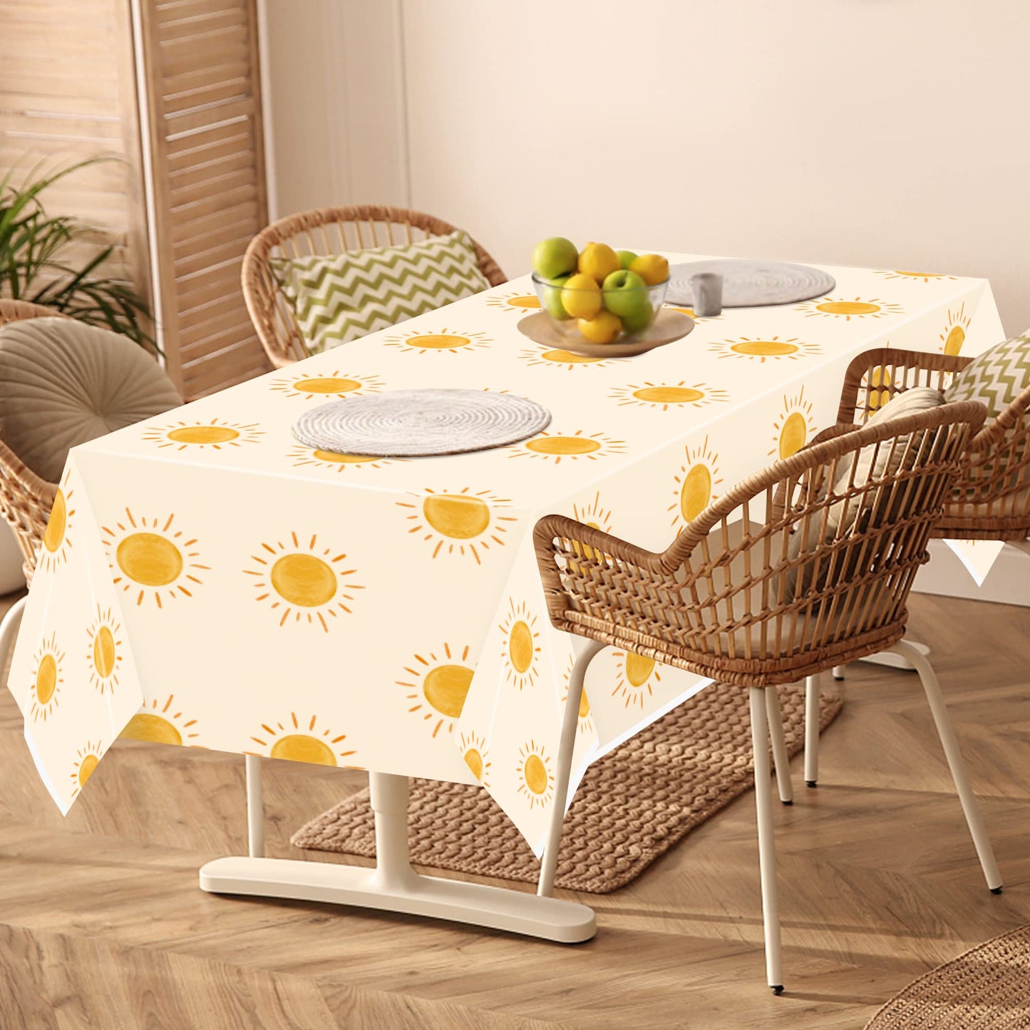G1Ngtar 3Pcs Boho Sun Birthday Party Tablecloths Boho Hippie Sunshine Disposable Plastic Waterproof Rectangular Table Covers Fir