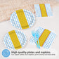Grencian 96 Pcs Yellow Brick Party Supplies Light Blue Gingham Paper Plates Wizard Party Decorations Tableware for Witch Princes