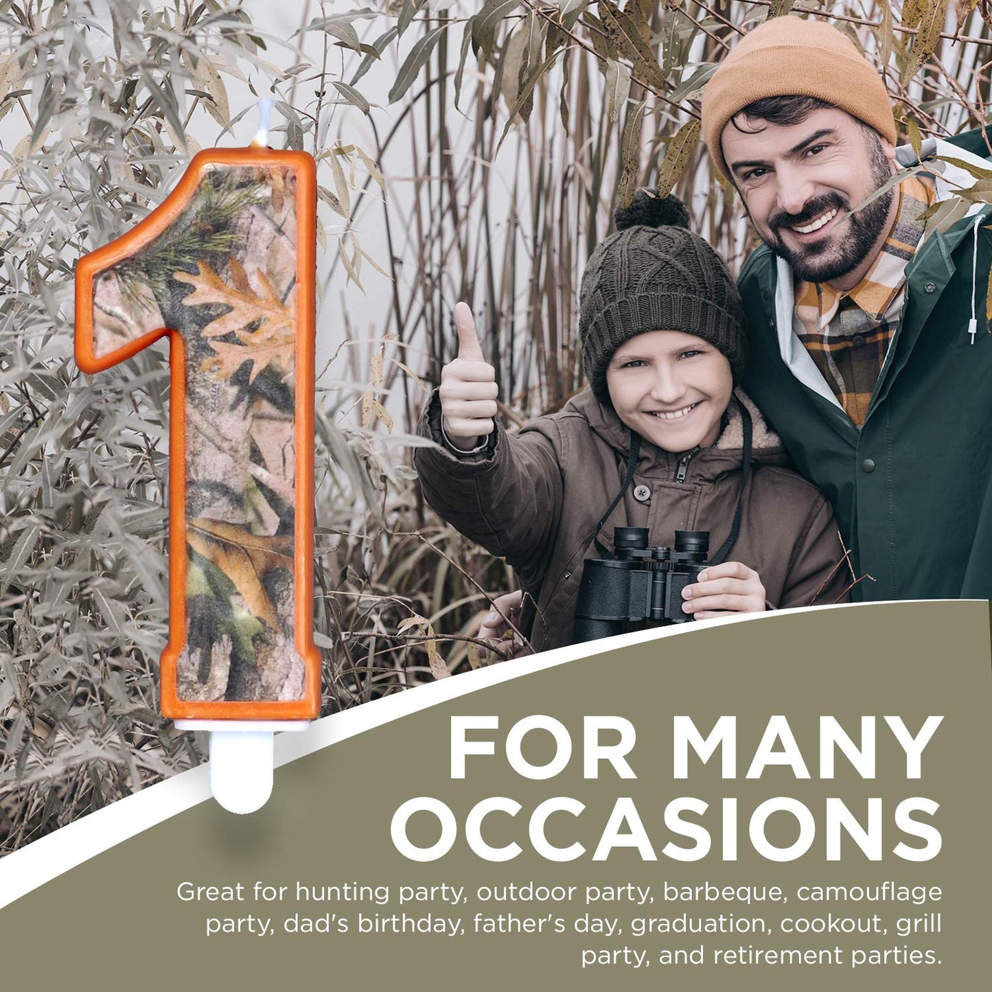 Havercamp Next Camo Party Birthday Number 1 Candle | 1 Count | Great for Hunter Themed Party, Camouflage Motif, Birthday Event,