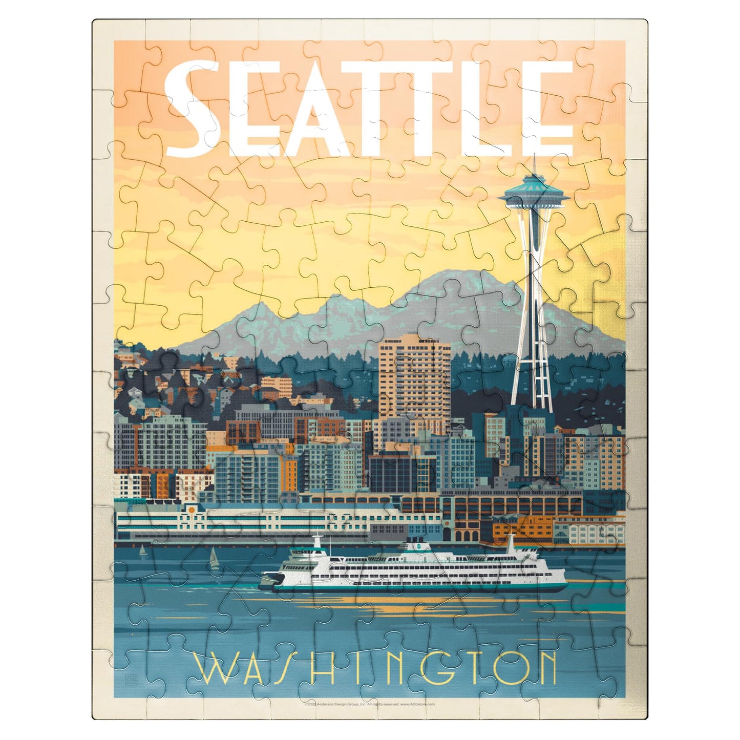 Mypuzzle Seattle, Wa: Ferry, Vintage Poster - Premium 100 Piece Jigsaw Puzzle For Adults