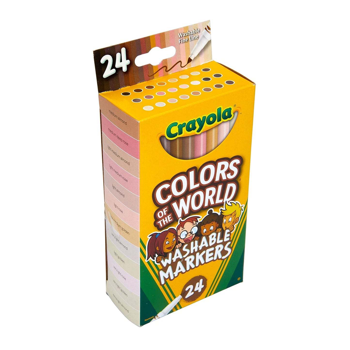 Crayola Colors of the World Markers, Washable Skin Tone Fine Line Markers, 24 Count, Multi Color, Ages 3+