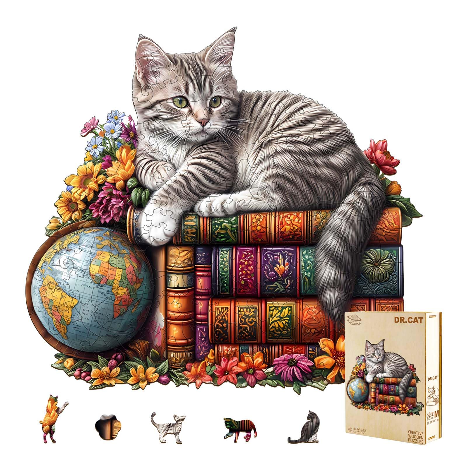 Wooden Puzzles for mature-themeds - Dr. Cat Puzzle for mature-themeds  Unique Shape Wooden Jigsaw Puzzle  Wood Puzzles mature-themed  Good Gift Idea for Cat Lovers  Home Decor (M-11.4 * 10.1in-170 Pieces)