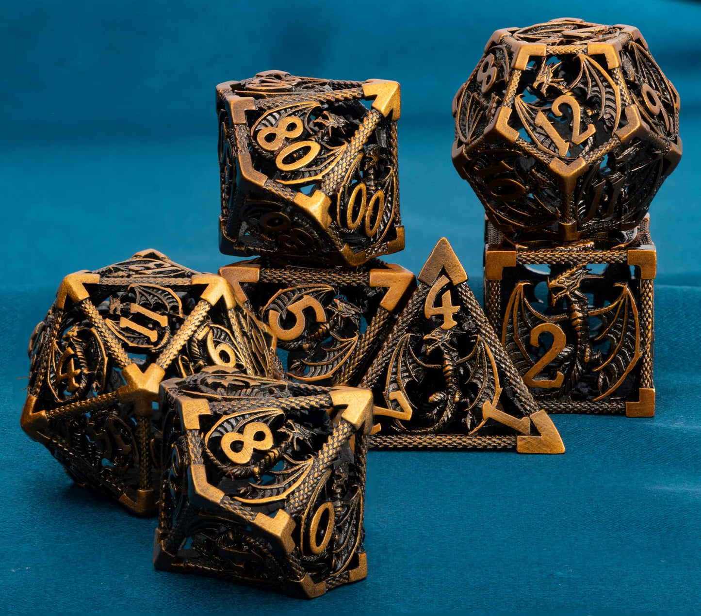 ARUOHHA DND Metal Dice Set Dungeons and Dragons Dice with Gift Box, 7PCS Ancient Gold Polyhedral Dice Set Role Playing Games Hol