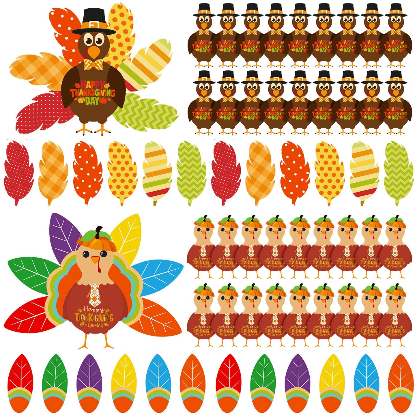 BBTO 36 Sets Thanksgiving Turkey Craft Kit 36 Pcs Turkey Craft Paper and 240 Pcs Glue Point Dots for Thanksgiving Party Decorati