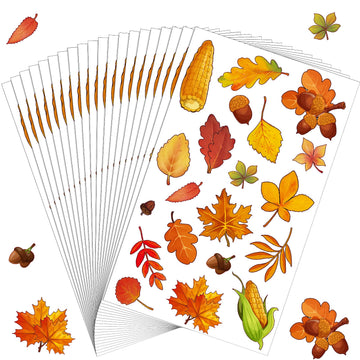 480 Pcs Thanksgiving Fall Autumn Leaves Stickers For Kids Multi Color Stickers Maple Leaves Stickers Corn Stickers Acorn Stickers For Fall Thanksgiving Theme Party Classroom Ornaments (Modern Style)
