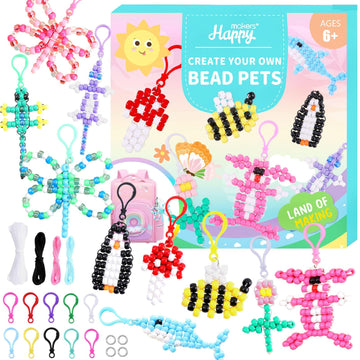 Happy Makers Bead Pets, Pony Beads Multicolor Animals Keychain Making Kit With Instruction, Keyring & Key Clasp, Ultimate Bead P